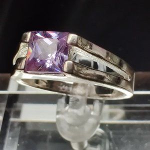 Vtg Modernist Sterling Silver Amethyst Ring 7.5